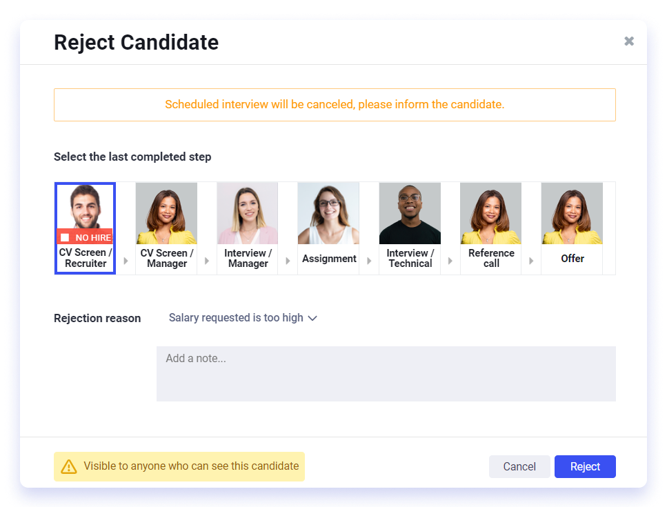Change candidate status – Spark Hire Recruit Support