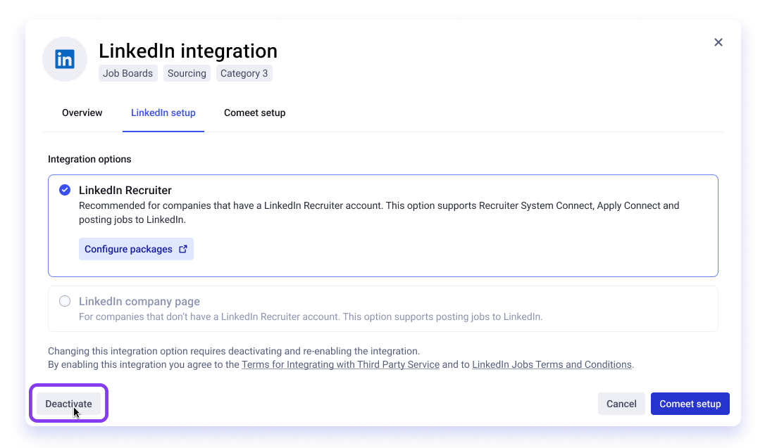 Deactivate the integration with LinkedIn – Spark Hire Recruit Support
